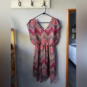 Boho red knee length dress